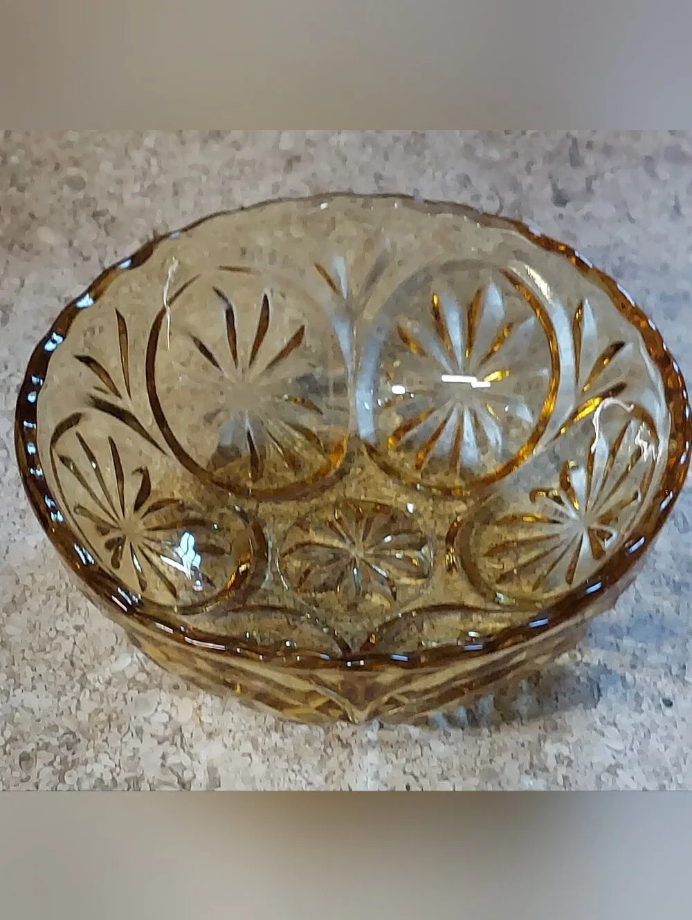 Vintage Anchor Hocking Medallion Starburst Amber Glass Bowl MCM